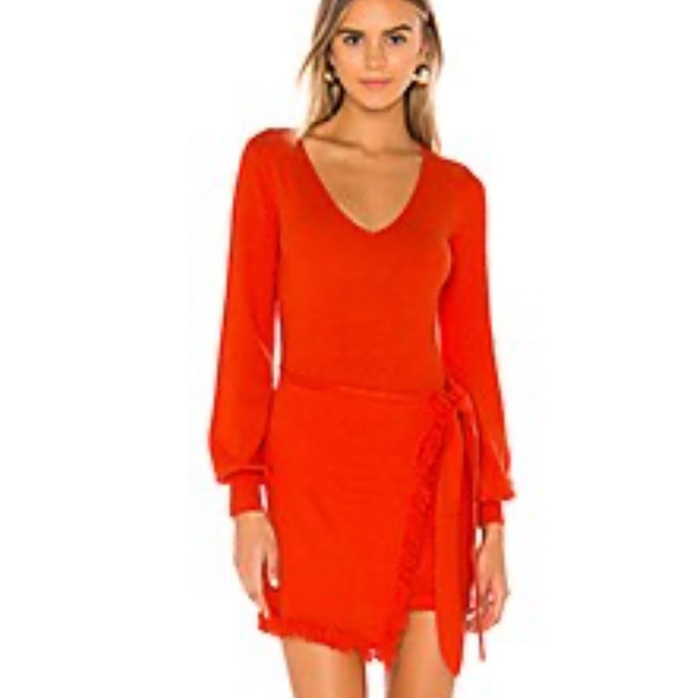 HOUSE OF HARLOW 1960 Sweater Orange Knit Wrap Fringe Dress